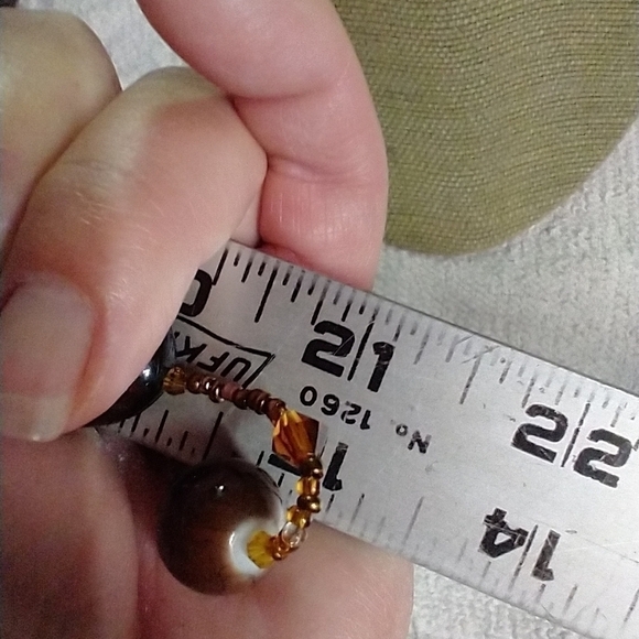 Long faux amber brown orange beaded necklace - Picture 2 of 6